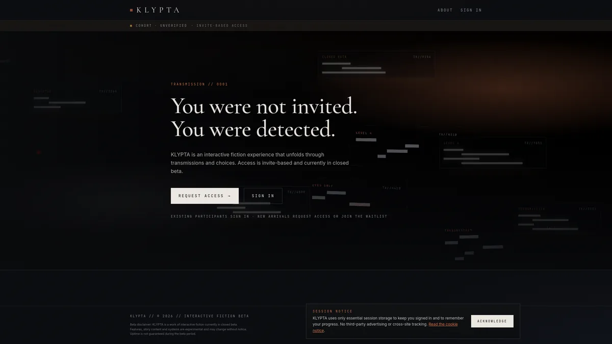 KLYPTA — Signal-fiction · Interactive Fiction